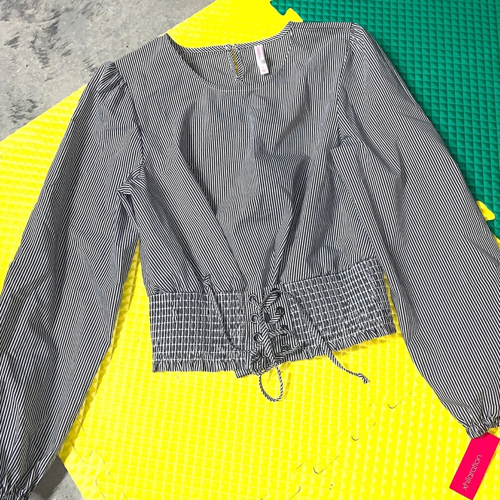 Grey and white shimmer top